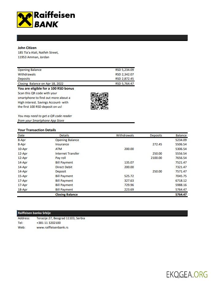 Relevé bancaire Raiffeisen Serbie xls